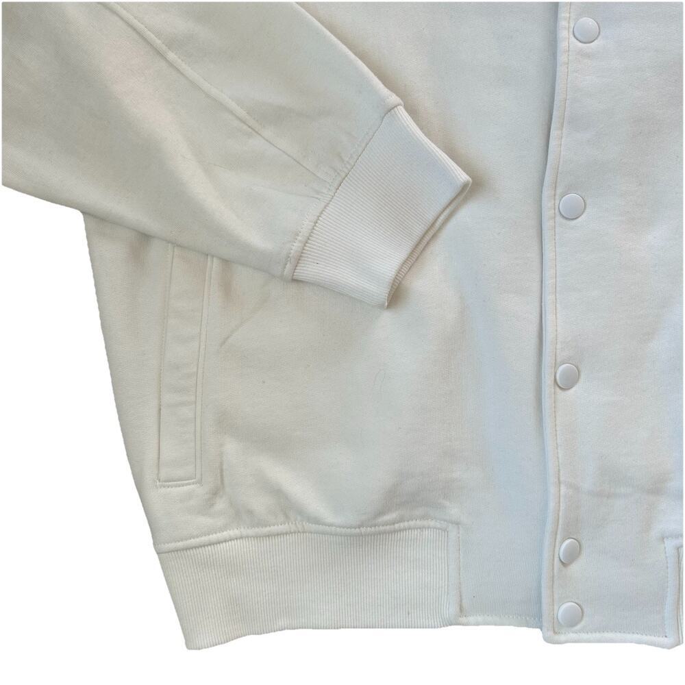Cory Vines Mens Bomber Jacket Sweatshirt Size Lg Off White Fleece Varsity Style - Picture 3 of 8